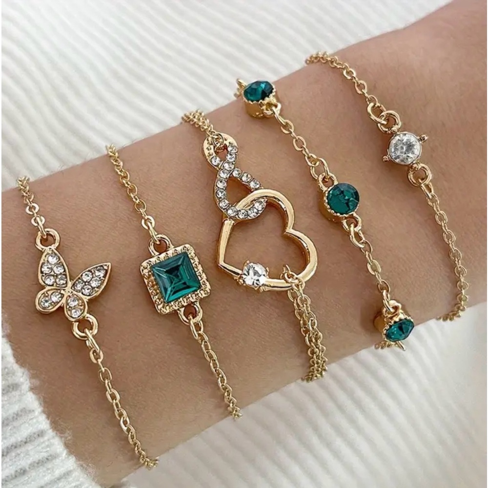 Retro Style Bracelet Love Full Of Spinning Rhinestones 5 Piece Set